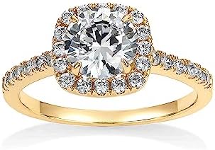 PAVOI 14K Gold Plated Square Halo Engagement Rings | Premium Cubic Zirconia Promise Eternity Ring for Women | Wedding Bands