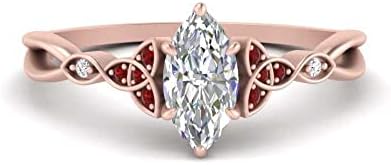 Customizable 14k Rose Gold Plated Marquise Ruby Engagement Ring with Created Blue Sapphire and Celtic Knot Design – Available in US Sizes 4 to 12