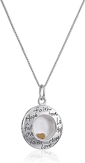 Spring Ring Clasp Sterling Silver Floating Pendant Necklace with Box Chain - 'Faith Hope Love' Mustard Seed Design for Spiritual Women - Circle Shape