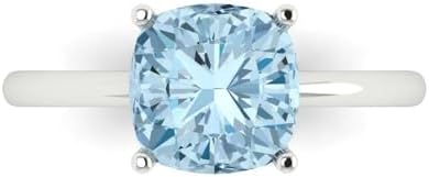 Clara Pucci 2.5 ct Cushion Cut Natural Aquamarine Engagement Ring in 18K White Gold, Size 3.5, Engravable