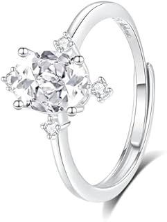 Adjustable Engagement Rings for Women, Eternal Love Series Wedding Ring with 1.5 CT Pear Shaped Moissanite Diamond, 925 Sterling Silver 18K White Gold Plated VVS1 D Color