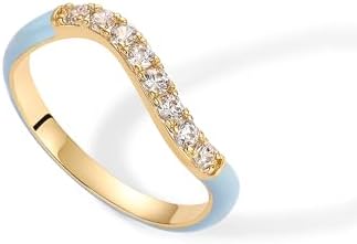 PAVOI 14K Gold Plated Stackable Rings for Women | Open Twist Wavy Colored Enamel and Cubic Zirconia Rings | Blue White Purple Enamel Eternity Bands