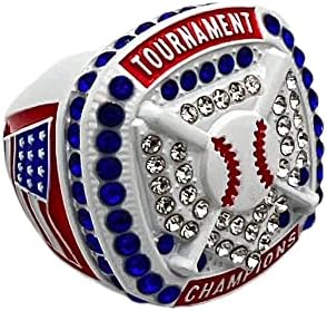 Discount Sports Rings HOME PLATE CHAMPION RING — WHITE BODY, BLUE STONES, RED SIDES, NATIONAL Premium Softball Baseball Ring/Player/Team Awards/Tournament Ring 10-8