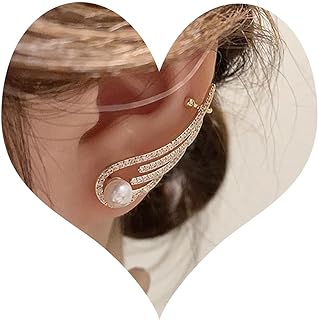 Gold Angel Wings Ear Cuff Earrings Vintage Cubic Zirconia Pearl Stud Earrings CZ Diamond Ear Climber Earrings Paved Rhinestone Crawler Earrings Jewelry for Women and Girls