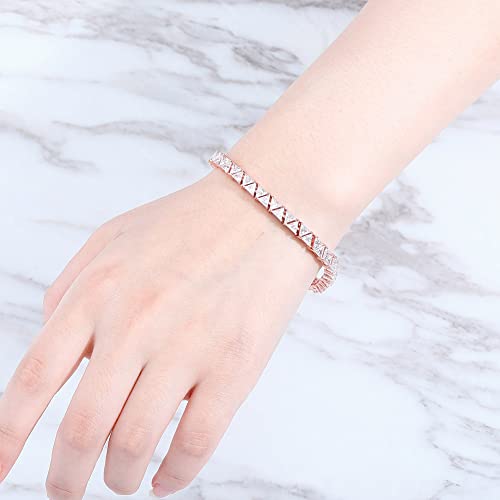 JINAO 4MM Double Triangular Cut Link Tennis Chain Bracelet 18K Real Gold Plated Iced Out Cubic Zirconia Triangle Cut Tennis Bracelet for Men Women