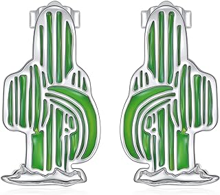 Charming Sterling Silver Cactus Stud Earrings with Lever-Back Design for Women and Girlfriends