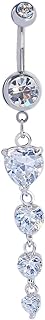 Belly Button Ring Heart Zirconia Stones 14G Surgical Steel Dangle Navel Ring Body Piercing