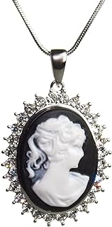Silvertone Cameo Lady Necklace, 18"