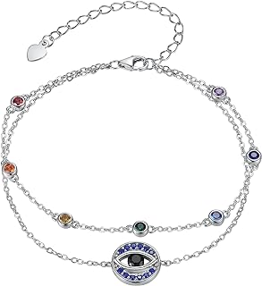 qielizhu Chakra Anklet Sterling Silver Evil Eye Anklet Chakra Jewelry Evil Eye Anklets for Women Yoga Lover