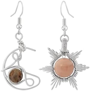 Sacina Silver Sun and Moon Dangle Earrings, Celestial Earrings, Crystal Earrings, Boho Earrings, Hippie Earrings, Christmas Jewelry Gift for Women