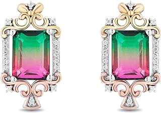 Jewelili Disney Enchanted Sterling Silver & 10K Rose Gold Watermelon Stud Earrings with Push Back, Romantic Cinderella Step Sister Design