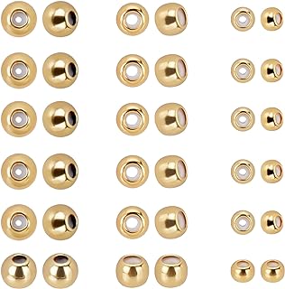 PH PandaHall 18K Gold Stopper Beads for DIY Bracelet & Necklace-Making, Silicone Slider & Brass Rubber Round Beads, 4/6/7mm Adjustable Positioning Spacer Beads, 60pcs Set