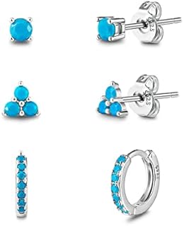 Sophisticated Turquoise Stud & Huggie Hoop Earring Trio in Durable Copper for Women - Unique Round & Triangle Shapes