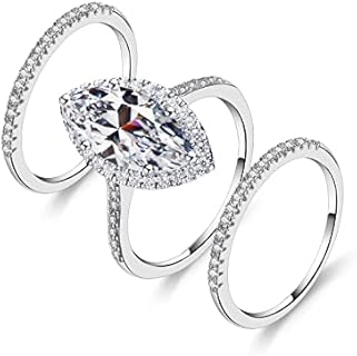 Cubic zirconia wedding sets for women Three-in-One Oval Halo Wedding Bands Set Engagement Rings Fake wedding ring for women Promise Eternity Band Valentine's Day Birthday Gifts for Women Size