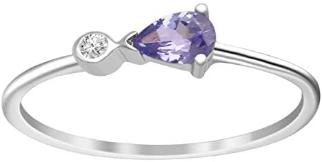 MOONEYE 5X3MM Pear Shape Tanzanite Cz Gemstone 925 Sterling Silver Two Stone Stackable Ring