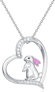 Copper Bunny Pendant Necklace for Women with Cable Chain - No Gemstone, Heart and Rabbit Design, hypoallergenic, Gift for Loved Ones