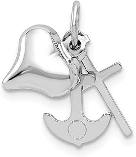 14k White Gold Hollow Polished Moveable Love Heart Religious Faith Cross and Nautical Ship Mariner Anchor Pendant Necklace Measures 13.5x20mm Wide Jewelry for Women