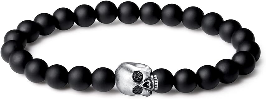 Lobster Claw Clasp Obsidian Bead Chain Bracelet for Men with Sterling Silver Charm - FANCIME Men's Bracelet Gift