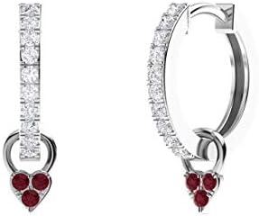 Diamondere Natural and Certified Diamond Huggie Earrings with a Dangling Gemstone Heart in 14K White Gold | 0.38 Carat Petite Earrings for Women