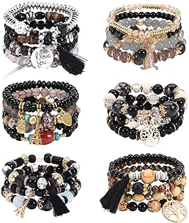 Boho Charm Bead Bracelets with Box and Cord Chain for Women, Multilayer Stackable Design in Alloy and Plastic - Ideal Gift for Her