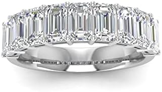 TwoBirch Platinum Plated Sterling Silver Emerald Cut Moissanite Wedding Ring (GRA CERTIFIED) (9 Emerald Moissanites)