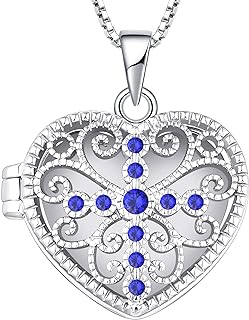 Sterling Silver Sapphire Box Chain Cross Pendant Necklace for Women with Heart Locket Filigree Design