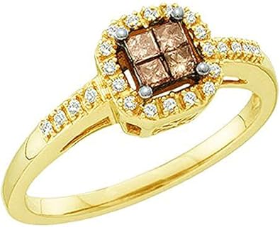 Exquisite 14k Yellow Gold Cognac Diamond Engagement Ring with White Accents for Ladies - Timeless Bridal Design, Size 7