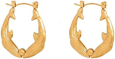 18K Gold Plated Stainless Steel Dolphin Hoop Earrings with Hinged Hoop Back, Charming Accessory for Women and Girls of All Ages