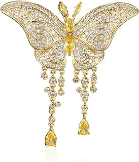 Gold Butterfly Zircon Gemstone Brooch with Butterfly Clasp for Women - Luxurious, Elegant Design