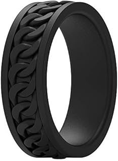 ThunderFit Silicone Wedding Rings for Men, Chain Design Rubber Engagement Bands 7mm Wide 2mm Thick - 1/4/7 Variety Multipack