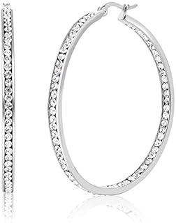 Gem Stone King 2 Inch Stunning Stainless Steel High Shine Inside-Out Hoop Earrings With CZ For Women