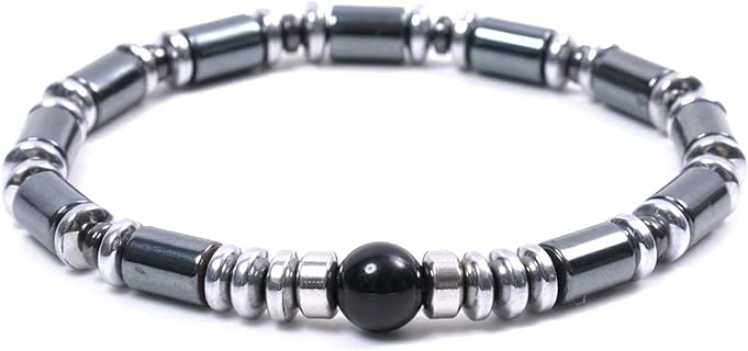 Hematite 486 Healing Stones Beaded Stretch Bracelet 2 size for men. Good Luck Therapy Bracelets. Strong Elastic Sring