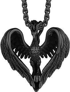 Lobster-Claw Clasp Phoenix Brooch Stainless Steel Pendant Necklace for Men and Women - Vintage Viking Design