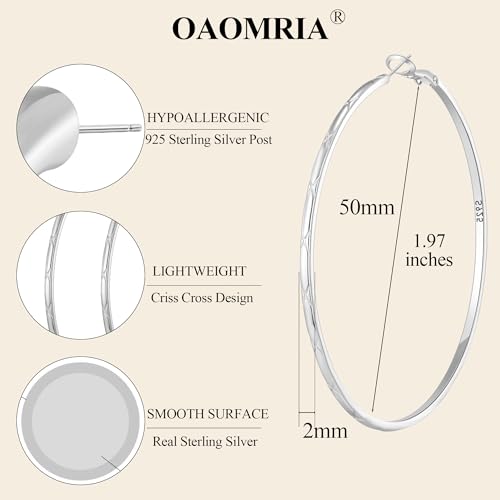 2mm Thin Silver Hoop Earrings for Women Criss Cross Sterling Silver Post Hoop Earrings Hypoallergenic Large Silver Hoops Lightweight Big Silver Hoops 30/40/50/60/70/80mm