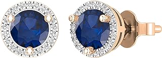Dazzlingrock Collection 5mm Round Centre Gemstone & 0.12 Carat (ctw) Round White Diamond Halo Circle Stud Earrings for Women in Gold