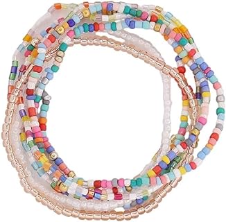 Rice Beads Crystal Fringe Bracelet for Women Girls Handmade Boho Colorful Stackable Bead Bracelets Set Multicolor Seed Layered Stretch Bracelets for Women Girls Party Jewelry Gift