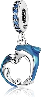 925 Sterling Silver Paw Print Heart Fireflies Dinosaur Ladybird Charms Bracelet Necklace Sea Turtle Dolphin Safety Chain Beads Jewellery Gift for Women Girls