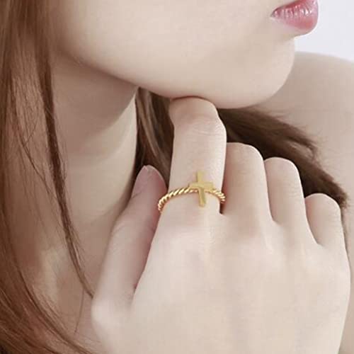 Stainless Steel Christian Sideways Cross Braided Band Wedding Statement Religious Ring