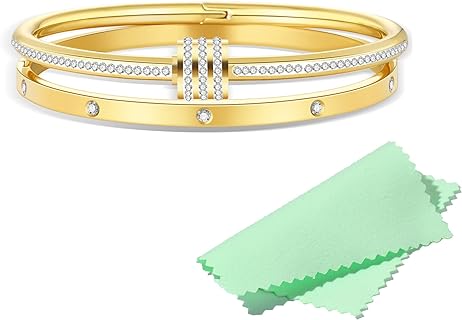 Women's Stainless Steel Bracelet Gold Plated Cuff Bangle With Cube Zircon Hinge Jewelry oval Bangle Witness the Gift of Love