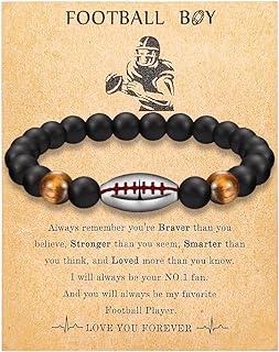 Black Beaded Mens Bracelet Football Basketball Baseball Soccer Accessories Beaded Bracelets for Teen Boy Gifts With Message Card