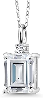 Emerald Cut White Moissanite and Lab Grown Diamond Pendant Necklace - 925 Silver, 3.59 Cttw, 18in Cable Chain with Spring Ring Clasp for Women