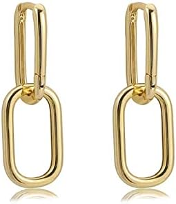 18K Gold Paperclip Link Chain Earrings Convertible Link Earrings for Women Drop Dangle Earrings