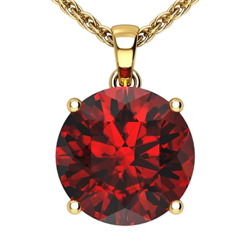 Women's 925 Sterling Silver 14K White & Yellow Gold Necklace Round Gemstone Jewelry with Hanging Pendant Prong Setting 18" Rhodium Plated Loose Rope Chain Wedding Party Gift