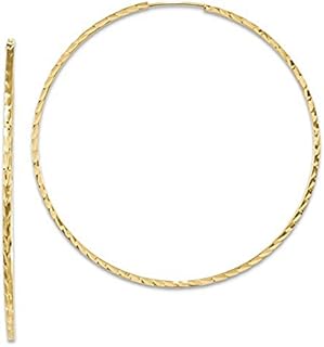 14K Yellow or White Gold Diamond Cut Square Tube Continuous Endless Hoop Earrings, 15-60mm (1.35mm Tube)