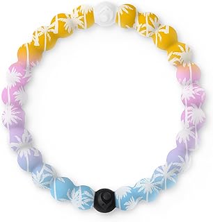 Lokai Silicone Beaded Bracelets for Women & Men, Palm Tree (Large) - Jewelry Fashion Bead Bracelet with Black & White Beads - Ring Bangle Slide-On Style for Comfortable Fit