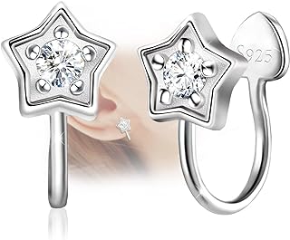 Star Non-Piercing Earrings - Sterling Silver Hypoallergenic Stars Ear Cuffs Cartilage Earrings Cubic Zirconia Clip On Earrings Simple Minimalist Earrings for Women Little Girls Teen Gift for Birthday