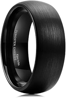 King Will Mens 2mm/4mm/6mm/8mm Black Matte Finish Tungsten Carbide Ring for Men Silver Domed Engagement Wedding Band Comfort Fit