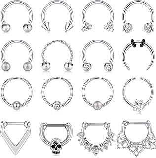TOKRING 16G Septum Nose Rings Stainless Steel Hinged Seamless Nose Hoop Ring Horseshoe Piercing Jewelry Captive Bead Ring Helix Daith Tragus Cartilage Earrings for Women Men