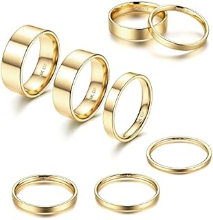 ADRAMATA 1-8mm 14K Gold Filled Rings Stacking Rings for Women Stackable Rings Thin Band Rings Plain Pinky Thumb Finger Rings Trendy Mid Statement Rings Comfort Knuckle Rings Set