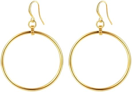 Gold Earrings 14k Gold Plated Dangle Earrings for Women Hammered Disc Geometric Teardrop Baroque Pearls Big Gold Hoops Dangle Earrings for Teen Girl Gifts